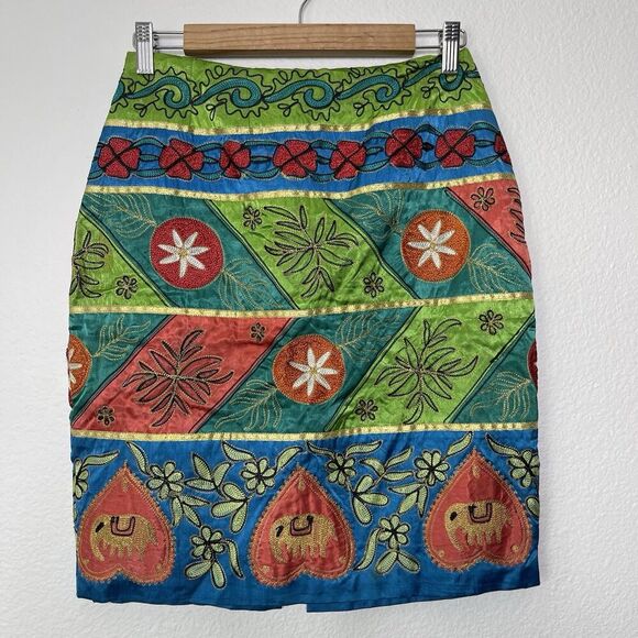 Vintage Sandy Starkman Skirt Sz 8 Green Pencil Gypsie Fairy Boho Whimsical Funky - Picture 1 of 9